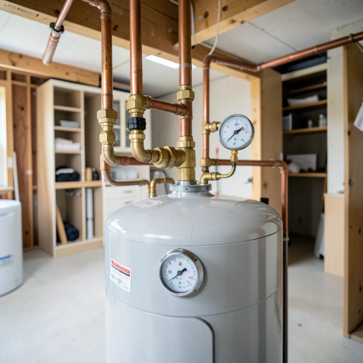 Detailed mechanical view for Water heater expansion tank installation in Littleton, CO